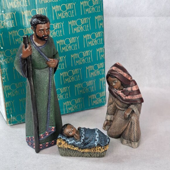 VTG 1997 Mahogany Miracle African American Nativity Set Mary Joseph Baby Jesus - Picture 1 of 11